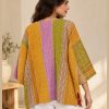 Mustard and Lilac Striped Reversible Kantha Top – Handmade Vintage Cotton Sari Boho Top, Free Size - Image 5