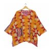 Orange and Magenta Ikat Zigzag Reversible Kantha Top – Handmade Vintage Cotton Sari Boho Top, Free Size - Image 2