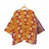 Orange and Magenta Ikat Zigzag Reversible Kantha Top – Handmade Vintage Cotton Sari Boho Top, Free Size - Image 4