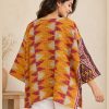 Orange and Magenta Ikat Zigzag Reversible Kantha Top – Handmade Vintage Cotton Sari Boho Top, Free Size - Image 5