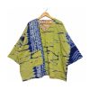 Lime Green and Indigo Shibori Tie-Dye Reversible Kantha Top – Handmade Vintage Cotton Sari Boho Top, Free Size - Image 2
