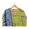 Lime Green and Indigo Shibori Tie-Dye Reversible Kantha Top – Handmade Vintage Cotton Sari Boho Top, Free Size - Image 3