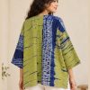 Lime Green and Indigo Shibori Tie-Dye Reversible Kantha Top – Handmade Vintage Cotton Sari Boho Top, Free Size - Image 5