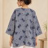 Grey and Navy Floral Reversible Kantha Top – Handmade Vintage Cotton Sari Boho Top, Free Size - Image 5