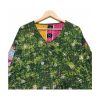 Forest Green and Pink Floral Reversible Kantha Top – Handmade Vintage Cotton Sari Boho Top, Free Size - Image 3