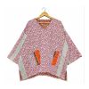 Pink and Ivory Ditsy Floral Reversible Kantha Top – Handmade Vintage Cotton Sari Boho Top, Free Size - Image 2