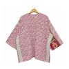 Pink and Ivory Ditsy Floral Reversible Kantha Top – Handmade Vintage Cotton Sari Boho Top, Free Size - Image 4