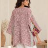 Pink and Ivory Ditsy Floral Reversible Kantha Top – Handmade Vintage Cotton Sari Boho Top, Free Size - Image 5