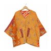 Saffron Orange Floral Reversible Kantha Top – Handmade Vintage Cotton Sari Boho Top, Free Size - Image 2