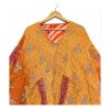 Saffron Orange Floral Reversible Kantha Top – Handmade Vintage Cotton Sari Boho Top, Free Size - Image 3