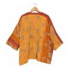 Saffron Orange Floral Reversible Kantha Top – Handmade Vintage Cotton Sari Boho Top, Free Size - Image 4