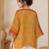 Saffron Orange Floral Reversible Kantha Top – Handmade Vintage Cotton Sari Boho Top, Free Size - Image 5