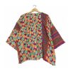 Plum and Peach Geometric Reversible Kantha Top – Handmade Vintage Cotton Sari Boho Top, Free Size - Image 4