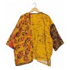 Mustard and Brown Leaf Batik Reversible Kantha Top – Handmade Vintage Cotton Sari Boho Top, Free Size - Image 4