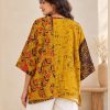 Mustard and Brown Leaf Batik Reversible Kantha Top – Handmade Vintage Cotton Sari Boho Top, Free Size - Image 5