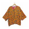 Rust and Olive Floral Reversible Kantha Top – Handmade Vintage Cotton Sari Boho Top, Free Size - Image 2