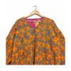 Rust and Olive Floral Reversible Kantha Top – Handmade Vintage Cotton Sari Boho Top, Free Size - Image 3