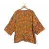 Rust and Olive Floral Reversible Kantha Top – Handmade Vintage Cotton Sari Boho Top, Free Size - Image 4