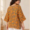 Rust and Olive Floral Reversible Kantha Top – Handmade Vintage Cotton Sari Boho Top, Free Size - Image 5