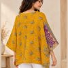 Mustard Yellow Leaf Print Reversible Kantha Top – Handmade Vintage Cotton Sari Boho Top, Free Size - Image 5