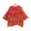 Red and Orange Paisley Reversible Kantha Top – Handmade Vintage Cotton Sari Boho Top, Free Size - Image 2