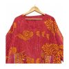 Red and Orange Paisley Reversible Kantha Top – Handmade Vintage Cotton Sari Boho Top, Free Size - Image 3