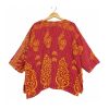 Red and Orange Paisley Reversible Kantha Top – Handmade Vintage Cotton Sari Boho Top, Free Size - Image 4