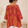 Red and Orange Paisley Reversible Kantha Top – Handmade Vintage Cotton Sari Boho Top, Free Size - Image 5