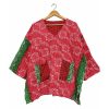 Red and Green Floral Reversible Kantha Top – Handmade Vintage Cotton Sari Boho Top, Free Size - Image 2