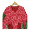 Red and Green Floral Reversible Kantha Top – Handmade Vintage Cotton Sari Boho Top, Free Size - Image 3