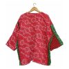 Red and Green Floral Reversible Kantha Top – Handmade Vintage Cotton Sari Boho Top, Free Size - Image 4