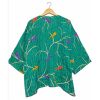 Emerald Green Bird Print Reversible Kantha Top – Handmade Vintage Cotton Sari Boho Top, Free Size - Image 4