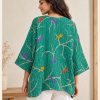 Emerald Green Bird Print Reversible Kantha Top – Handmade Vintage Cotton Sari Boho Top, Free Size - Image 5