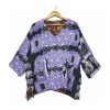 Lavender and Black Floral Striped Reversible Kantha Top – Handmade Vintage Cotton Sari Boho Top, Free Size - Image 2