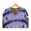Lavender and Black Floral Striped Reversible Kantha Top – Handmade Vintage Cotton Sari Boho Top, Free Size - Image 3