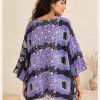 Lavender and Black Floral Striped Reversible Kantha Top – Handmade Vintage Cotton Sari Boho Top, Free Size - Image 5