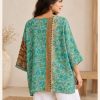 Turquoise Floral Patchwork Reversible Kantha Top – Handmade Vintage Cotton Sari Boho Top, Free Size - Image 5