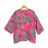 Hot Pink and Green Abstract Floral Reversible Kantha Top – Handmade Vintage Cotton Sari Boho Top, Free Size - Image 4