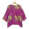 Purple and Orange Floral Reversible Kantha Top – Handmade Vintage Cotton Sari Boho Top, Free Size - Image 4