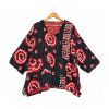 Black and Red Circle Print Reversible Kantha Top – Handmade Vintage Cotton Sari Boho Top, Free Size - Image 2