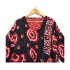 Black and Red Circle Print Reversible Kantha Top – Handmade Vintage Cotton Sari Boho Top, Free Size - Image 3
