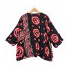 Black and Red Circle Print Reversible Kantha Top – Handmade Vintage Cotton Sari Boho Top, Free Size - Image 4