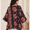 Black and Red Circle Print Reversible Kantha Top – Handmade Vintage Cotton Sari Boho Top, Free Size - Image 5