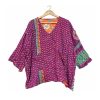 Magenta Purple Ditsy Print Patchwork Reversible Kantha Top – Handmade Vintage Cotton Sari Boho Top, Free Size - Image 2