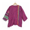 Magenta Purple Ditsy Print Patchwork Reversible Kantha Top – Handmade Vintage Cotton Sari Boho Top, Free Size - Image 4