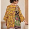 Yellow Folk Motif Patchwork Reversible Kantha Top – Handmade Vintage Cotton Sari Boho Top, Free Size - Image 5