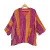 Magenta and Saffron Striped Reversible Kantha Top – Handmade Vintage Cotton Sari Boho Top, Free Size - Image 2