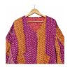 Magenta and Saffron Striped Reversible Kantha Top – Handmade Vintage Cotton Sari Boho Top, Free Size - Image 3