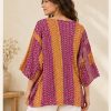 Magenta and Saffron Striped Reversible Kantha Top – Handmade Vintage Cotton Sari Boho Top, Free Size - Image 5