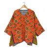 Orange and Olive Paisley Reversible Kantha Top – Handmade Vintage Cotton Sari Boho Top, Free Size - Image 2